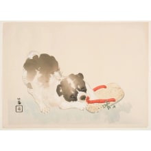 Estampe japonaise "Dog Playing with Shoe" par Takeuchi Seiho