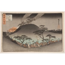 Japanischer Druck "The Battle of Mikusa-yama: Yoshitsune Successfully Attacks the Taira Camp at Night" von Utagawa Hiroshige, 歌川広重 (Utagawa Hiroshige I 歌川 広重)