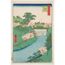 Estampe japonaise "Dam on the Otonashi River at Ōji, Popularly Known as “The Great Waterfall” (Ōji Otonashigawa entai, sezoku Ōtaki to tonau)" par Utagawa Hiroshige, 歌川広重 (Utagawa Hiroshige I 歌川 広重)