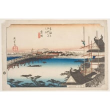 Japanese Print "The Long Bridge over the Toyokawa" by Utagawa Hiroshige, 歌川広重 (Utagawa Hiroshige I 歌川 広重)