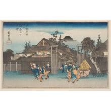 Estampe japonaise "The Willow Tree at the Exit from the Shimabara, Kyoto" par Utagawa Hiroshige, 歌川広重 (Utagawa Hiroshige I 歌川 広重)