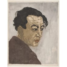 Estampe japonaise "Portrait of Hagiwara Sakutaro, the Author of Ice Island ("Hyoto" no chosha, Hagiwara Sakutaro zo)" par Onchi Koshiro, 恩地孝四郎 (Onchi Koshiro)