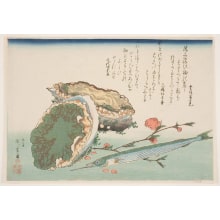 Estampe japonaise "Abalone, Halfbeak, and Peach Blossoms" par Utagawa Hiroshige, 歌川広重 (Utagawa Hiroshige I 歌川 広重)