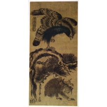 Estampe japonaise "Eagle, Monkey and Pine ("Ue-minu washi")" par Okumura Masanobu, 奥村政信 (Okumura Masanobu 奥村 政信)