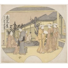 Japanischer Druck "WOMEN VISITORS AT THE SHIKA JA-YA" von Katsukawa Shunzan, 勝川春山 (Katsukawa Shunzan)