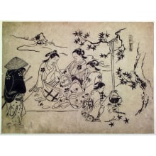 Okumura Masanobu, 奥村政信 (Okumura Masanobu 奥村 政信)による浮世絵「Heating Sake with a Fire of Maple Leaves (Kanzake Momiji-gari)」