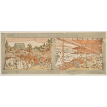 Japanischer Druck "San Gatsu, Shio-Hi and Shi Gatsu, Kameido Fuji" von Utagawa Toyoharu, 歌川豊春 (Utagawa Toyoharu 歌川 豊春)