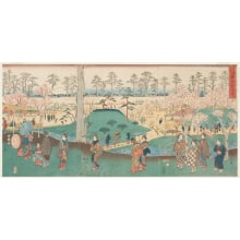 Estampe japonaise "The Flower-Mansion In The Grounds Of Kinryuzan Buddhist Temple" par Utagawa Hiroshige, 歌川広重 (Utagawa Hiroshige I 歌川 広重)
