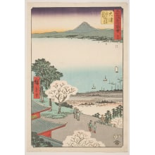 Estampe japonaise "No. 54, Ōtsu: View of Lake Biwa and Town of Ōtsu from Kannon Hall of Mii Temple (Ōtsu, Miidera Kannondō yori Ōtsu no machi kosui chōbō)" par Utagawa Hiroshige, 歌川広重 (Utagawa Hiroshige I 歌川 広重)