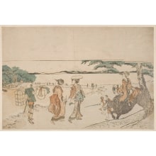 Estampe japonaise "Travelers at Enoshima" par Katsushika Hokusai, 葛飾北斎 (Katsushika Hokusai 葛飾 北斎)