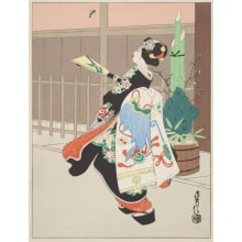 Estampe japonaise "Girl Playing Hanetsuki Game" par Hasegawa Sadanobu III, 代長谷川貞信〈3〉 (Hasegawa Sadanobu III)
