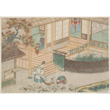 Estampe japonaise "A Shicho Sweeping Up Fallen Autumn Leaves In The Garden Of A Nobleman's Dwelling" par Unknown, 無款