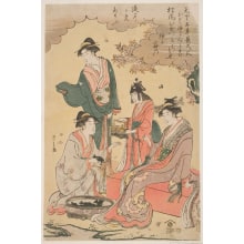 Hosoda Eishi, 細田栄之 (Eishi, Hosoda)创作的日本版画《Women At A Picnic Under Blossoming Cherry Trees》