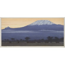 Japanese Print "Kilimanjaro, Evening" by Yoshida Toshi, 吉田遠志 (Toshi Yoshida)