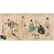 Hosoda Eishi, 細田栄之 (Hosoda Eishi)创作的日本版画《A Young Man of Leisure Being Entertained by Geisha and a Jester》