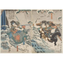 Estampe japonaise "Two warriors fighting in the snow" par Utagawa Kuniyoshi, 歌川国芳 (Utagawa Kuniyoshi 歌川 国芳)
