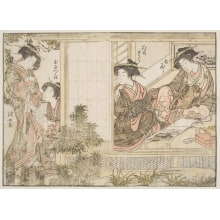Japanischer Druck "Four Young Women Of O Ebi-Ya" von Katsukawa Shunsho, 勝川春章 (Katsukawa Shunshō 勝川 春章, Kitao Shigemasa 北尾 重政)