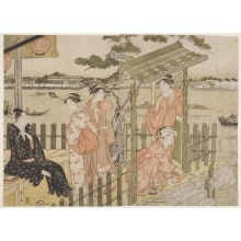 Hosoda Eishi, 細田栄之 (Hosoda Eishi)创作的日本版画《Fishing at Nakazu Teahouse on the Sumida River》