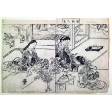 Japanese Print "Yuya-gozen (Yuya-gozen)-double-page illustration (sheets 15-16) from volume I of the book Ehon Tokiwa-gusa (Picture Book of Evergreens)" by Nishikawa Sukenobu, 西川祐信 (Nishikawa Sukenobu)