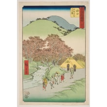 Utagawa Hiroshige, 歌川広重 (Utagawa Hiroshige I 歌川 広重)创作的日本版画《No. 51, Minakuchi: Famous Pine Trees at the Foot of Mt. Hiramatsu》
