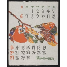 Estampe japonaise "November, 1977 – Branch with Persimmon" par Takeshi Nishijima