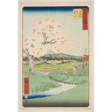 Estampe japonaise "No. 45, Ishiyakushi: Yoshitsune's Cherry Tree and the Shrine to Noriyori" par Utagawa Hiroshige, 歌川広重 (Utagawa Hiroshige I 歌川 広重)