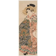 Japanese Print "Standing Courtesan with Winged Dragon Obi" by Katsukawa Shunsen, 勝川春扇 (Katsukawa Shunsen 勝川 春扇)