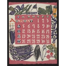 Estampe japonaise "August, 1974 – Products of Summer: Vegetables and Dried Fish" par Takeshi Nishijima