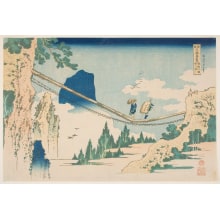 Estampe japonaise "The Suspension Bridge on the Border of Hida and Etchū Provinces" par Katsushika Hokusai, 葛飾北斎 (Katsushika Hokusai 葛飾 北斎)