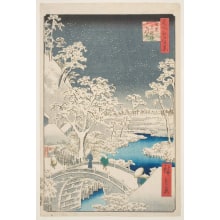 Japanese Print "Meguro Drum Bridge and Sunset Hill (Meguro Taikobashi Yūhinooka)" by Utagawa Hiroshige, 歌川広重 (Utagawa Hiroshige I 歌川 広重)