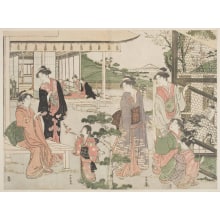 Katsukawa Shuncho, 勝川春潮 (Katsukawa Shunchō 勝川 春潮)による浮世絵「Women And Girls In The Garden Of A Mansion In The Country」