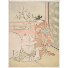 Japanischer Druck "Fortune God and Beauty (Hotei ni Bijin)" von Suzuki Harunobu, 鈴木春信 (Suzuki Harunobu 鈴木 春信)