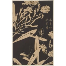 Jakuchu, 伊藤若冲 (Ito, Jakuchu)创作的日本版画《Oleander (Kyochikuto) and Crickets》
