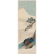Estampe japonaise "The Buddhist Monk Saigyo Hoshi Contemplating Mt. Fuji" par Utagawa Hiroshige, 歌川広重 (Utagawa Hiroshige I 歌川 広重)