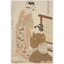 Estampe japonaise "Tying Her Daughter's Obi" par Torii Kiyomine, 二代目鳥居清満 (Torii Kiyomine)