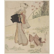 Japanese Print "Gathering Spring Flowers" by Katsushika Hokuun