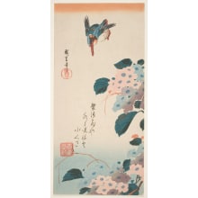 Estampe japonaise "Common Kingfisher and Hydrangeas" par Utagawa Hiroshige, 歌川広重 (Utagawa Hiroshige I 歌川 広重)