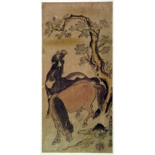 Japanese Print "Two Horses Under Cherry Trees" by Okumura Masanobu, 奥村政信 (Okumura Masanobu 奥村 政信)
