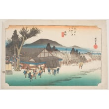 Japanese Print "Ishibe: A Village on the Bank of the Megawa" by Utagawa Hiroshige, 歌川広重 (Utagawa Hiroshige I 歌川 広重)