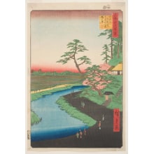 Estampe japonaise "Bashō’s Hermitage and Camellia Hill on the Kanda Aqueduct at Sekiguchi" par Utagawa Hiroshige, 歌川広重 (Utagawa Hiroshige I 歌川 広重)