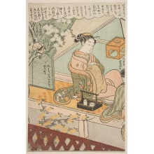 Japanischer Druck "Courtesan Seated Beside Kotatsu" von Suzuki Harunobu, 鈴木春信 (Suzuki Harunobu 鈴木 春信)