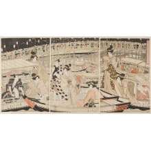 Japanese Print "Picture of Osaka Tenjin Festival, Cooling off by Naniwa Bridge" by Harukawa Goshichi