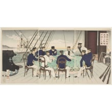 Estampe japonaise "Naval Officers Discussing the Battle Strategy for the Invasion of China" par Mizuno Toshikata, 水野年方 (Mizuno Toshikata)