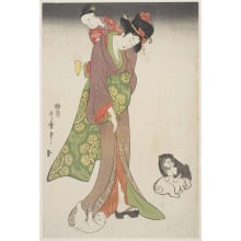 Estampe japonaise "Mother and Child with Puppies" par Kitagawa Utamaro, 喜多川歌麿 (Kitagawa Utamaro I 喜多川 歌麿)