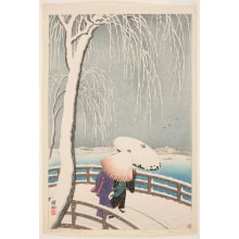 Japanischer Druck "The Willow Bridge" von Ohara Koson, 小原古邨 (Ohara (Koson) Shoson)