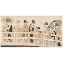 Estampe japonaise "Women and Children above and below the Ryogoku Bridge" par Kitagawa Utamaro, 喜多川歌麿 (Kitagawa Utamaro I 喜多川 歌麿)