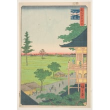 Japanischer Druck "Spiral Hall, Five Hundred Rankan Temple (Gohyaku Rakan Sazaidō)" von Utagawa Hiroshige, 歌川広重 (Utagawa Hiroshige I 歌川 広重)