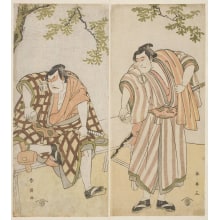 Japanischer Druck "Otani Hiroji III as a Man Who is Seated on a Wooden Bench" von Katsukawa Shun'ei, 勝川春英 (Katsukawa Shunei)
