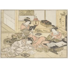 Japanese Print "Three Young Women Of Choji-Ya" by Kitao Shigemasa, 北尾重政 (Kitao Shigemasa 北尾 重政, Katsukawa Shunshō 勝川 春章)