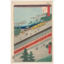 Japanischer Druck "The Hall of Thirty-three Bays at Fukagawa (Fukagawa Sanjūsangendō)" von Utagawa Hiroshige, 歌川広重 (Utagawa Hiroshige I 歌川 広重)